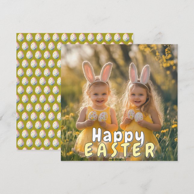 Carte de vœux personnalisée Joyeuses Pâques avec p (Devant / Derrière)