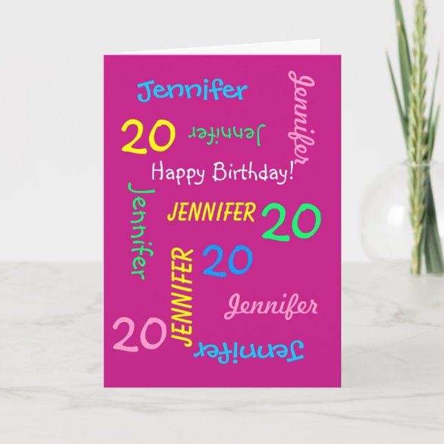 Carte de voeux personnalisée Nom 20e anniversaire  (Devant)