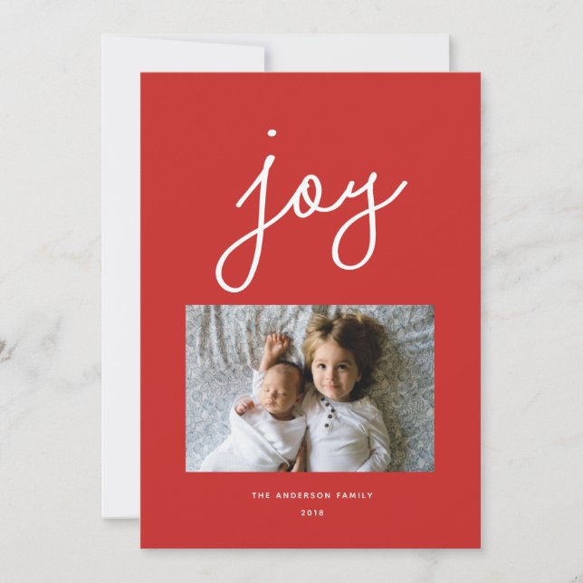 Carte de vœux personnalisée Script Joy rouge avec  (Devant)