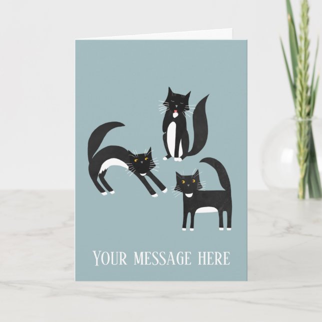 Carte de voeux personnalisée Tuxedo Cat noir et bl (Devant)