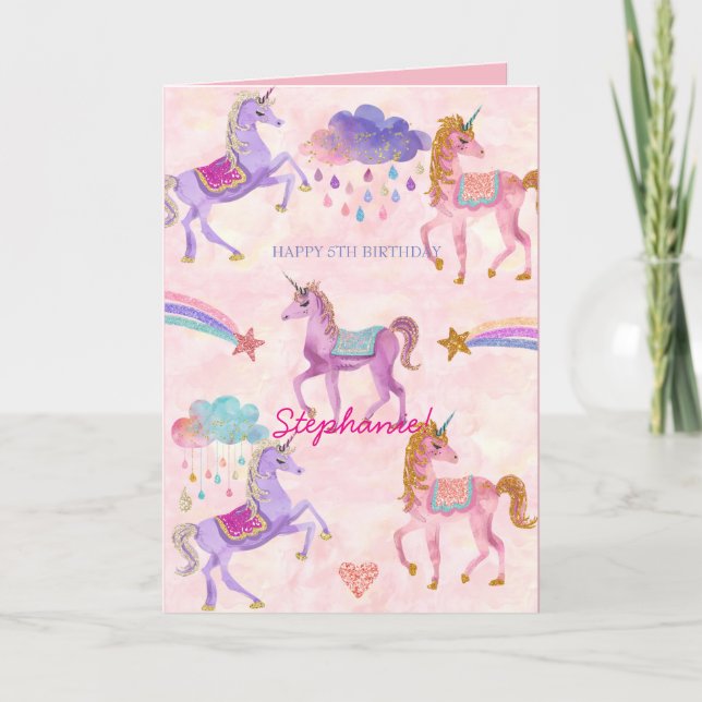 Carte de voeux personnalisée Unicorn Birthday (Devant)