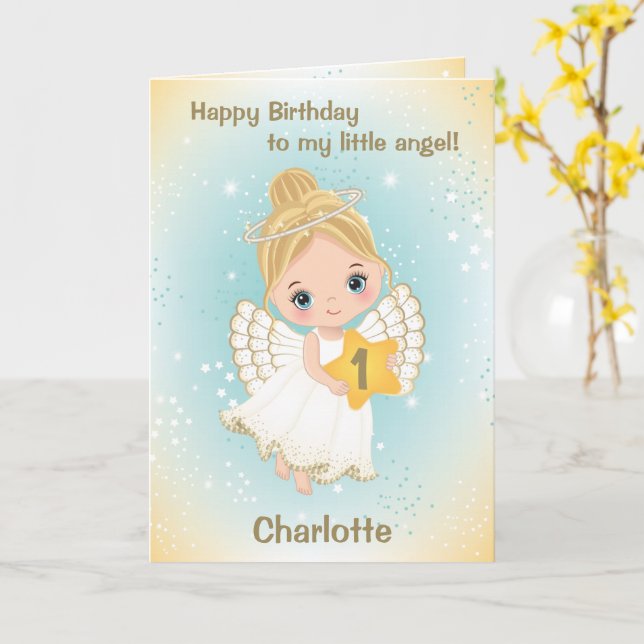 Carte de voeux Petit ange Vieux d'un an (Fleur jaune)