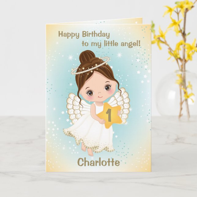Carte de voeux Petit ange Vieux d'un an (Fleur jaune)