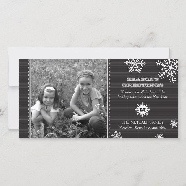 Carte de vœux photo à rayures fines et flocons de  (Devant)