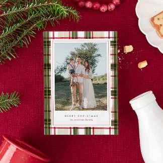Carte de vœux photo de Noël à carreaux tartan clas