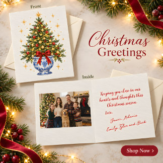 Carte de vœux photo de Noël avec arbre en chinoise