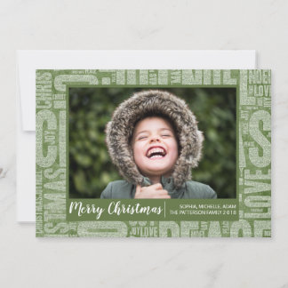 Carte de vœux photo de Noël avec mots en paillette