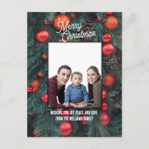 Carte de vœux photo de Noël ornements rouges