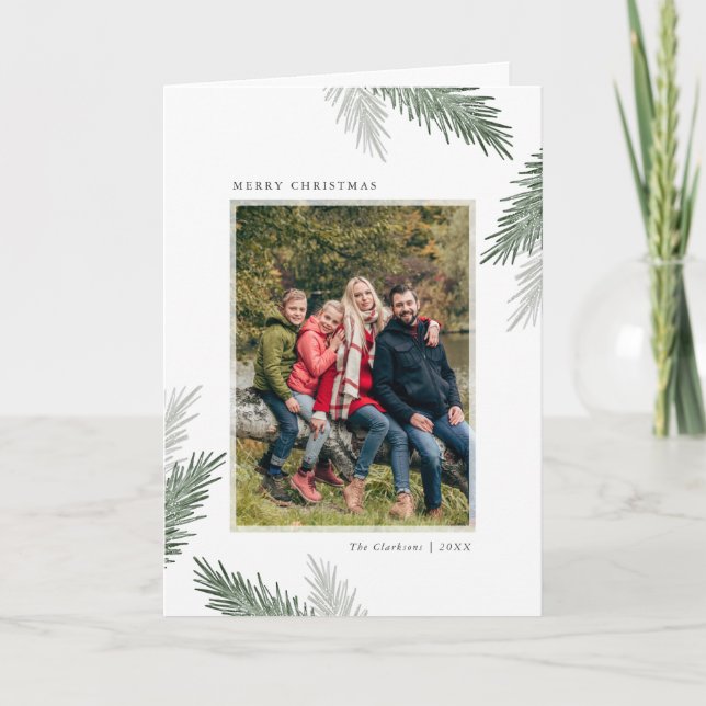 Carte de voeux photo de Noël Simple Pine Sprigs (Devant)