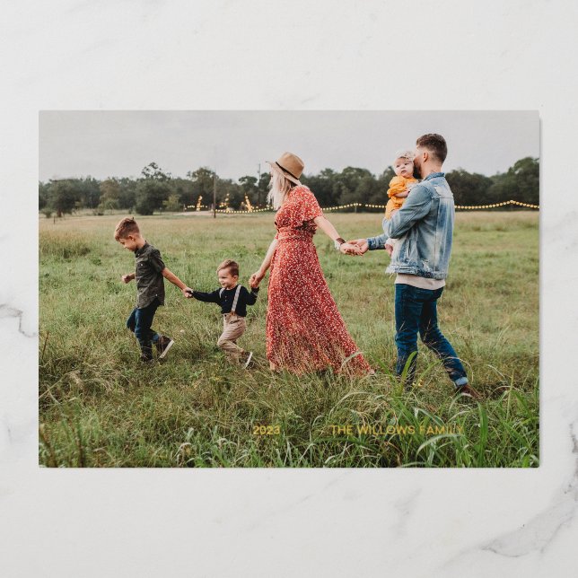 Carte de vœux photo de vacances en feuille métalli (Recto)