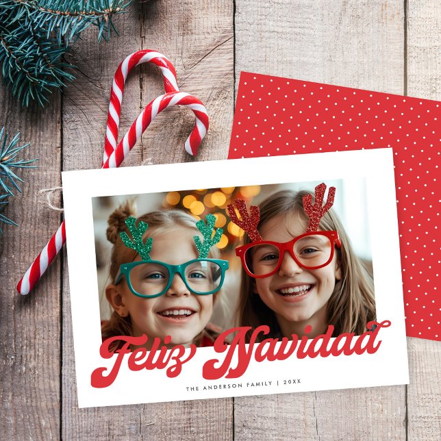 Carte de vœux photo Feliz Navidad écriture rétro r (Créateur téléchargé)