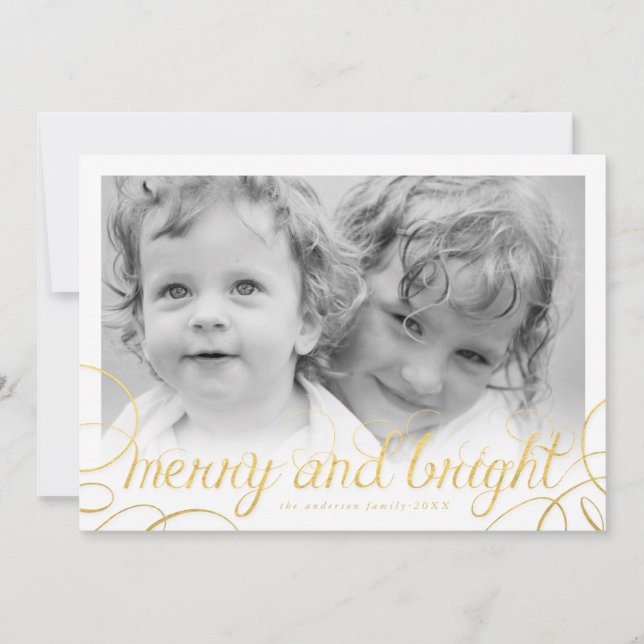 Carte de vœux photo festive Merry and Bright en fe (Devant)