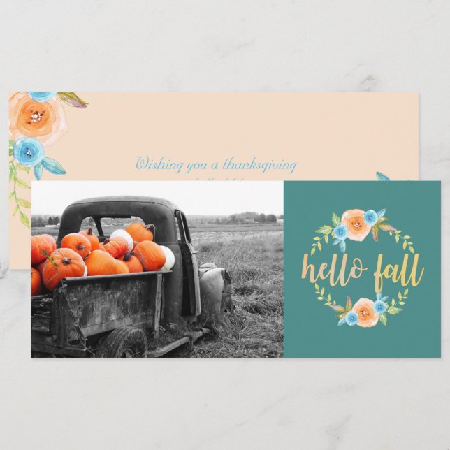 Carte de voeux photo Hello Fall Watercolor (Devant / Derrière)