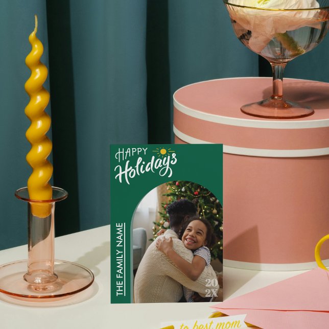 Carte de vœux photo Joyeuses Fêtes écriture modern (Trendy Calligraphy Lettering Christmas Holiday)