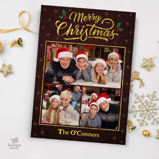 Carte de vœux photo Joyeux Noël écriture rouge et
