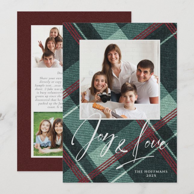 Carte de vœux photo Love & Joy Holiday Burgundy (Devant / Derrière)