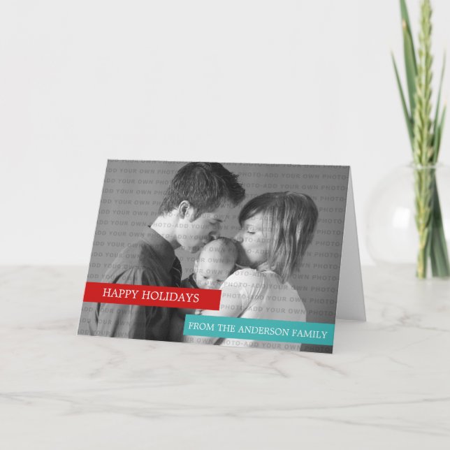 Carte de voeux photo moderne (rouge/Turquoise) (Devant)