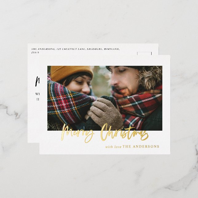 carte de vœux photo Noël feuille métallique vacanc (Recto/Verso)