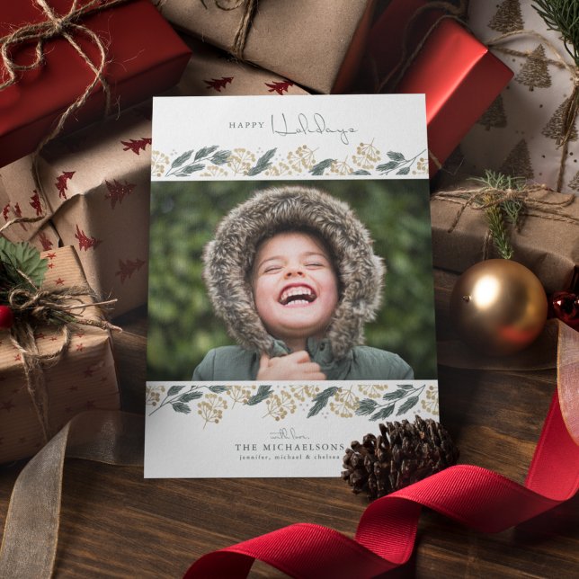 CARTE DE VOEUX PHOTO | Pins de Noël aquarelle (Créateur téléchargé)