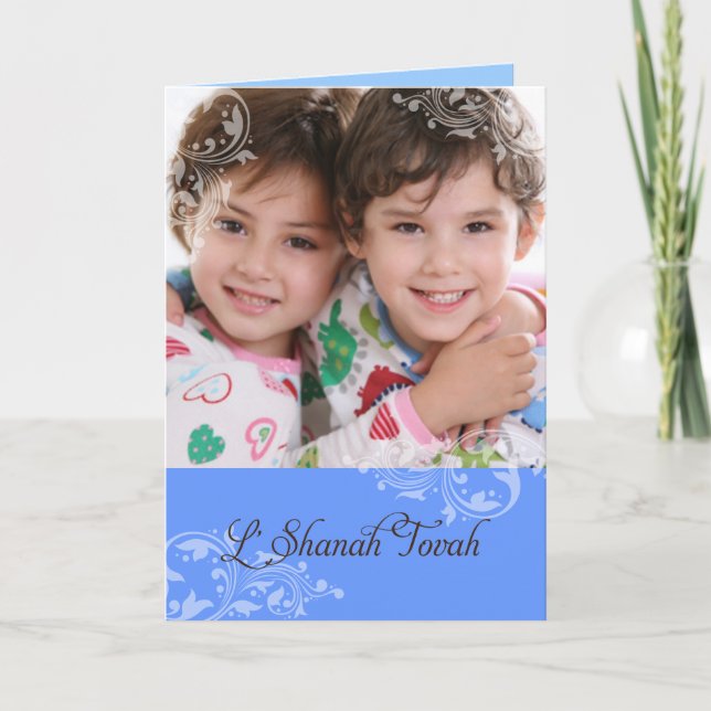 Carte de vœux photo Rosh Hashanah aux fleurs tourb (Devant)