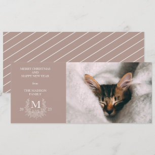 Carte de voeux photo Rustique monogramme Rose arge