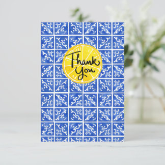 Carte de voeux plat citron & carreaux "Merci"