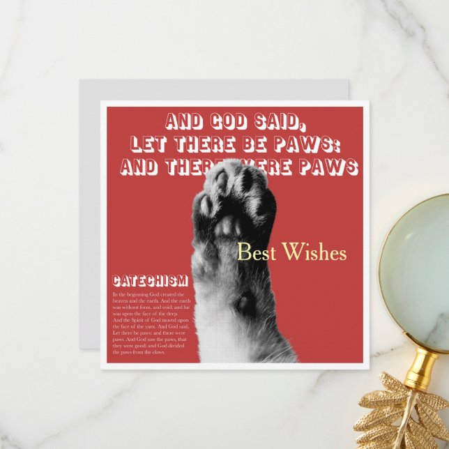 Carte de voeux plat Paw Cat (Devant/Arrière en situation)