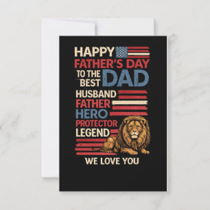Carte de vœux plate avec papa lion drapeau américa