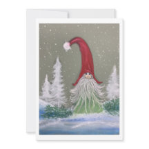 Carte de vœux plate de scène hivernale de gnome