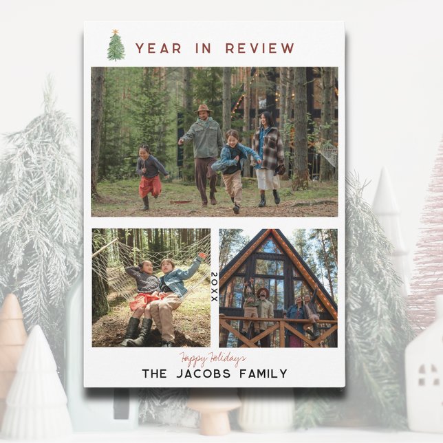 Carte de vœux plate en collage de photos de l'anné (Year in Review Photo Collage Flat Holiday Card)