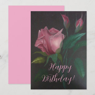 Carte de vœux plate Rose rose et boutons de rose