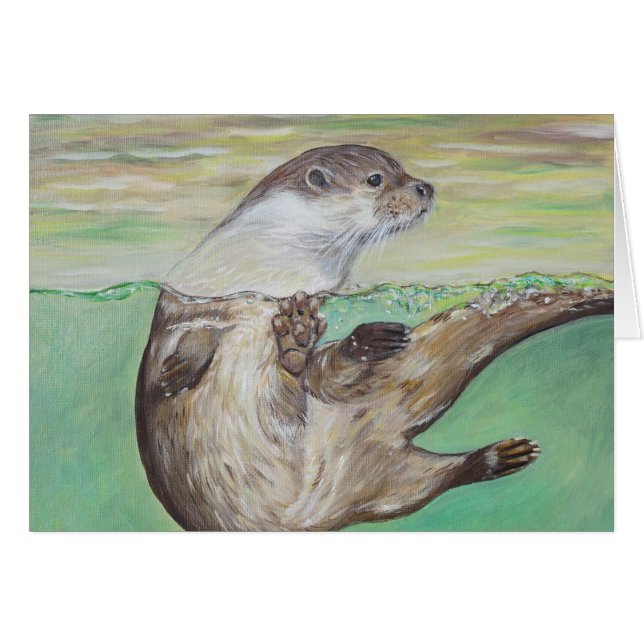 Carte de voeux Playful River Otter Painting (Devant horizontal)