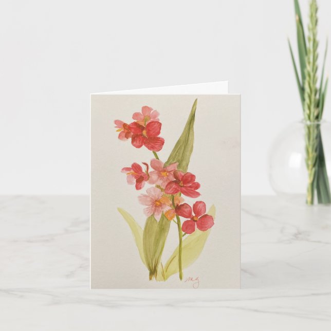 Carte de vœux pliée à l'orchidée rouge (Devant)