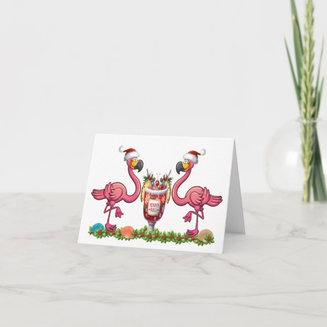 Carte de vœux pliée aux flamants roses amusants (Devant)