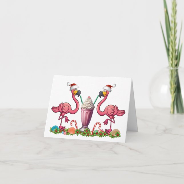 Carte de vœux pliée aux flamants roses amusants (Devant)