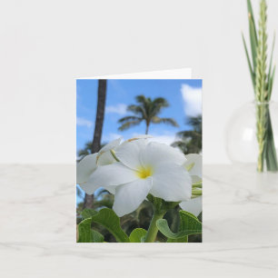 Carte de voeux pliée aux fleurs hawaïennes blanche