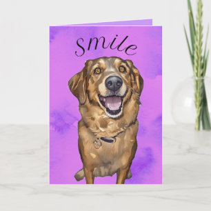 Carte de vœux pliée avec un chiot qui sourit