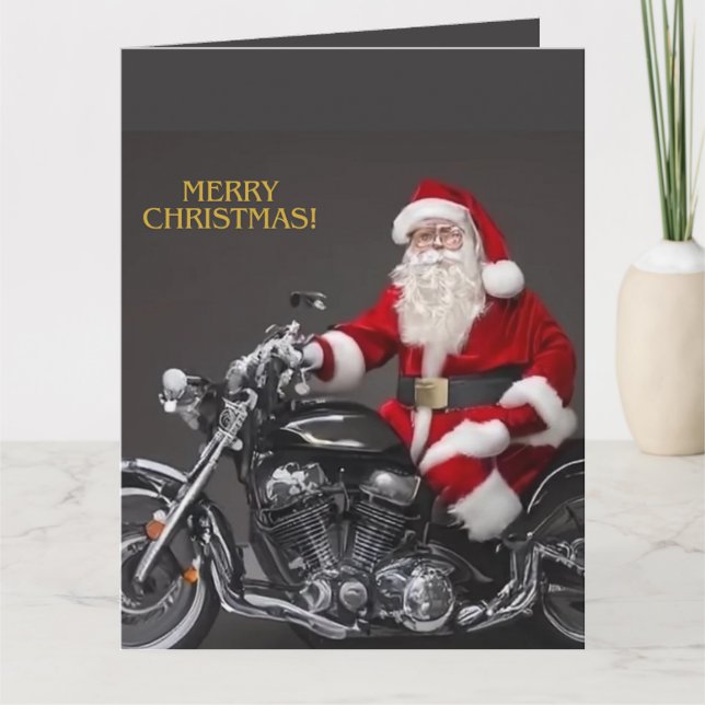 Carte de vœux pliée Biker Santa Claus (Devant)