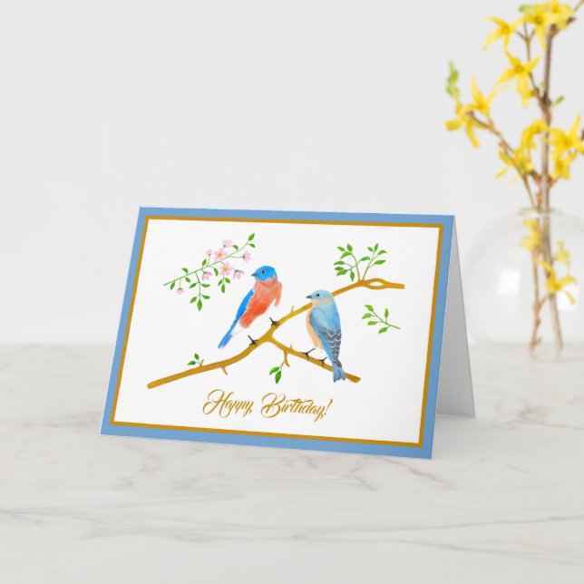 Carte de voeux pliée Bluebirds (Fleur jaune)