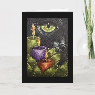 Carte de vœux pliée Chat noir avec bougies