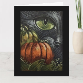 Carte de vœux pliée Chat Noir & Citrouilles