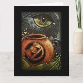 Carte de vœux pliée Chat Noir & Citrouilles