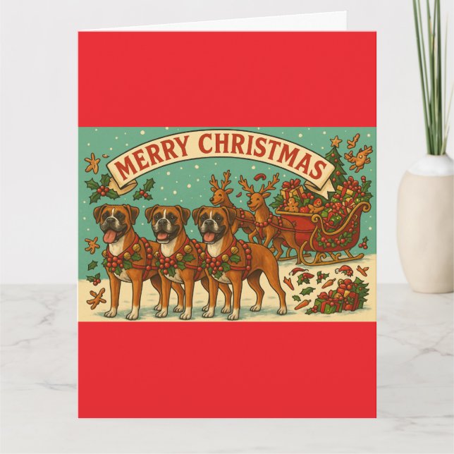 Carte de vœux pliée "Chiens Boxers de Noël" (Devant)