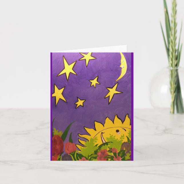 Carte de voeux pliée couleur Sun Moon et Stars (Devant)