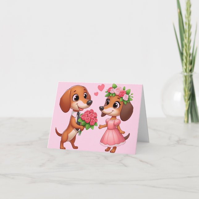 Carte de vœux pliée Dachshund rose (Devant)
