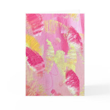 Carte de vœux pliée d'art abstrait rose et jaune