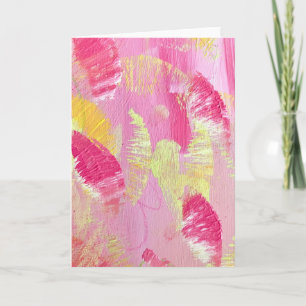 Carte de vœux pliée d'art abstrait rose et jaune