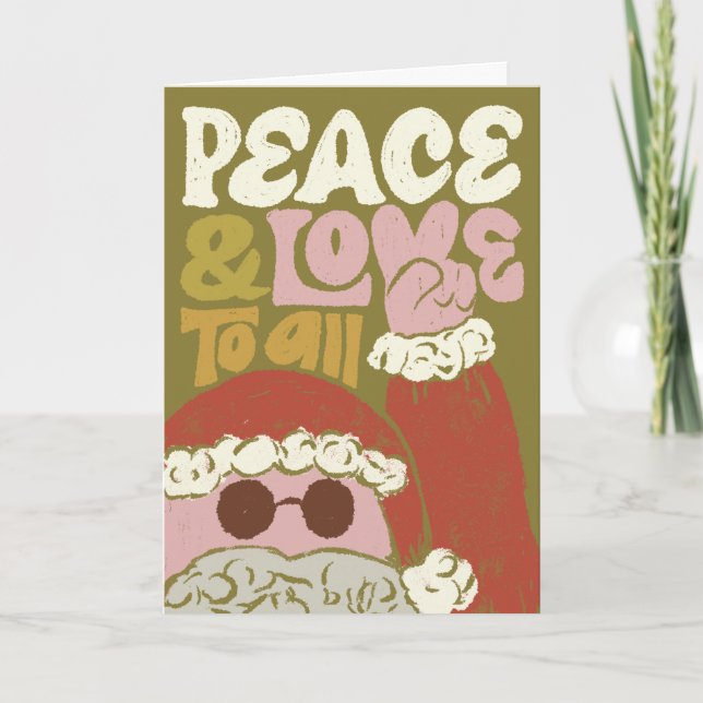 Carte de voeux pliée de Noël hippy Retro Père Noël (Devant)