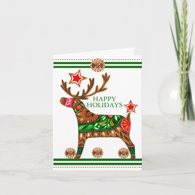 Carte de voeux pliée de rennes de Noël scandinave (Devant)
