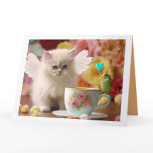 Carte de voeux pliée d'un chaton et d'un ami